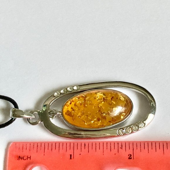 Vintage Honey Yellow Amber Necklace Art Deco Crystal 18" Simulated Silver Plated - Picture 10 of 10